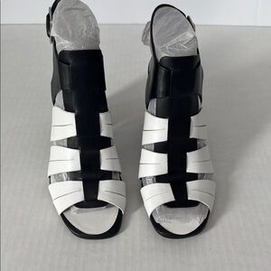 Black and White High Heel Sandals with Straps